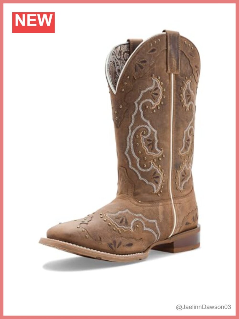 Laredo Lottie Studded Overlay Square Toe Pull On Mid Calf Casual Boots
